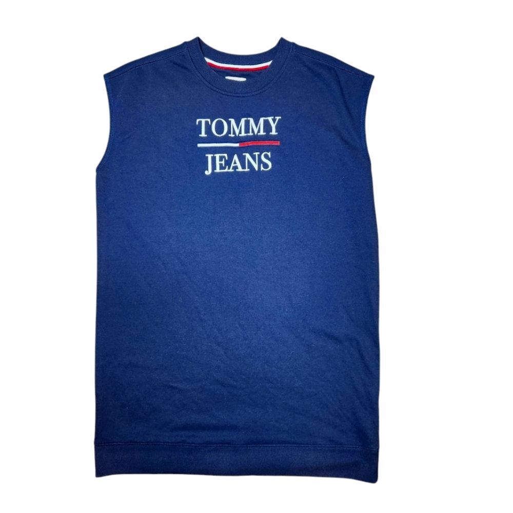 Tommy Jeans Sweatshirt Dress Navy Blue Sleeveless Embroidered Logo Oversized M